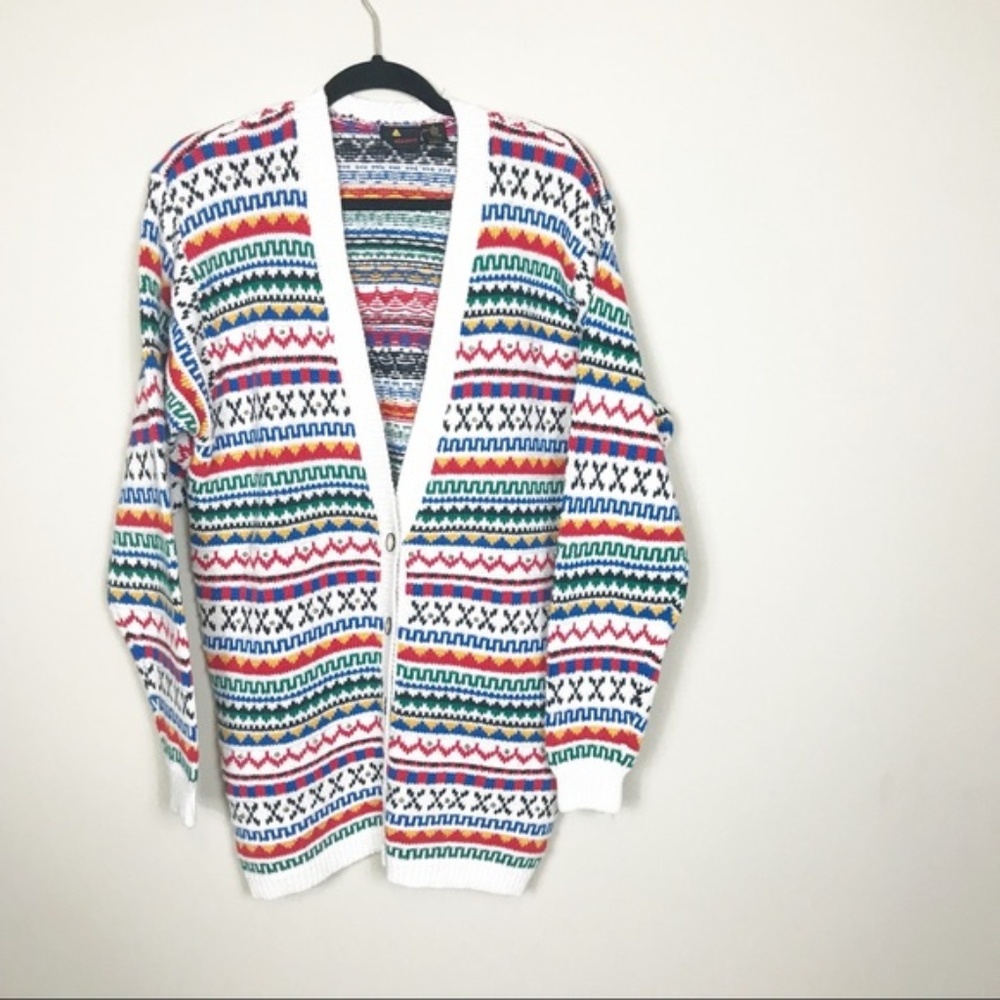 Liz Sport Multi Color Beaded Button Up Cardigan